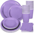 Whaline 100Pcs Lavender Tableware Set Graduation Light Purple Disposable Dinnerware Set 50Pcs Paper Plates 25Pcs Napkin 25Pcs Cups for School Wedding Birthday Bride Shower Party Supplies Table Decor