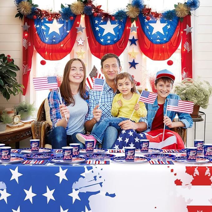 192pcs American Flag Patriotic Party Decorations for Happy 4th of July Plates, Cup, Napkin, Tableware, Independence Day Party Supplies Plates Serve 24 Guests