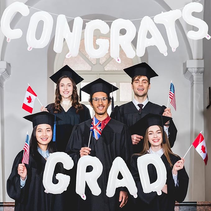 KALOR 16 Inch White Congrats Grad Banner Balloons, White Congrats Grad Letters Sign, Graduation Decorations 2026 for Graduation Party Decorations 2026