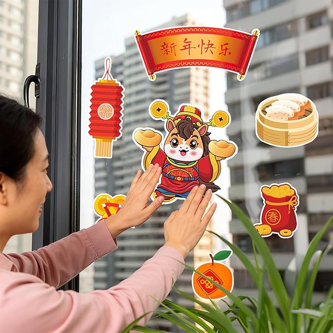 24PCS Chinese New Year Photo Booth Props,Chinese New Year Decoration 2026,Lunar New Year Decorations,Horse Year Paper Photo Props for Spring Festival Lunar New Year Present Game Party Supplies