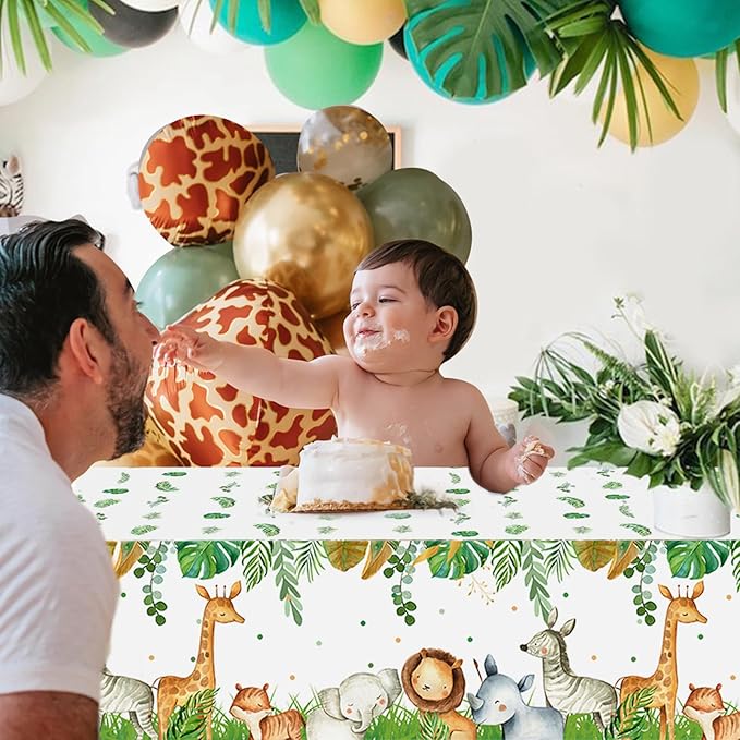 Staraise Jungle Safari Tablecloths,3Pcs Wild Animal Table Cover for Safari Baby Shower Decorations,Boys and Girl Birthday Party Sage Green Theme Party Supplies