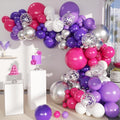 Hot Pink Purple Silver Baloon Garland Arch Kit, 146Pcs Latex Balloons Different Sizes 18 12 10 5 inch for Women Girls Birthday Baby Shower Wedding Party Decorations