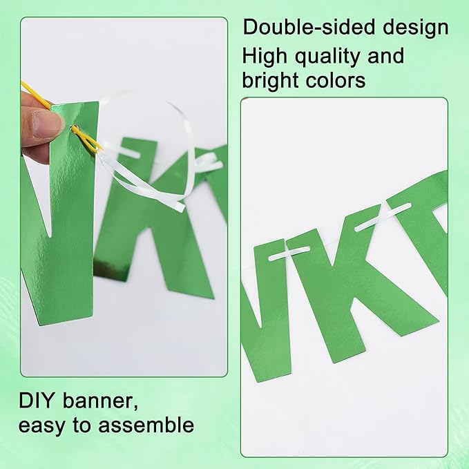 BEISHIDA 116 PCS A-Z DIY Letter Banner Kit Make Your Own Banner Double-Sided Green Including 111 Letters and Numbers 3 Rope and 9 Threading Device,Customized for Birthday Graduation Wedding Decor