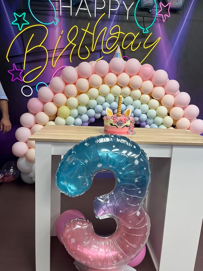 3 Birthday Balloon, 40 Inch 3 Year Old Balloon for Birthday Party Decoration, Pink Blue Purple Number 3 Ballon for 3, 13, 23, 30 Celebration, Boy and Girl Birthdays, Wedding, Anniversary Decor