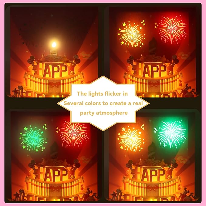 Musical Birthday Cards with Light and Music, Blowable, 3D Birthday Popup Cards for Men & Women– Plays Hit Song 'HAPPY Birthday' (pink)