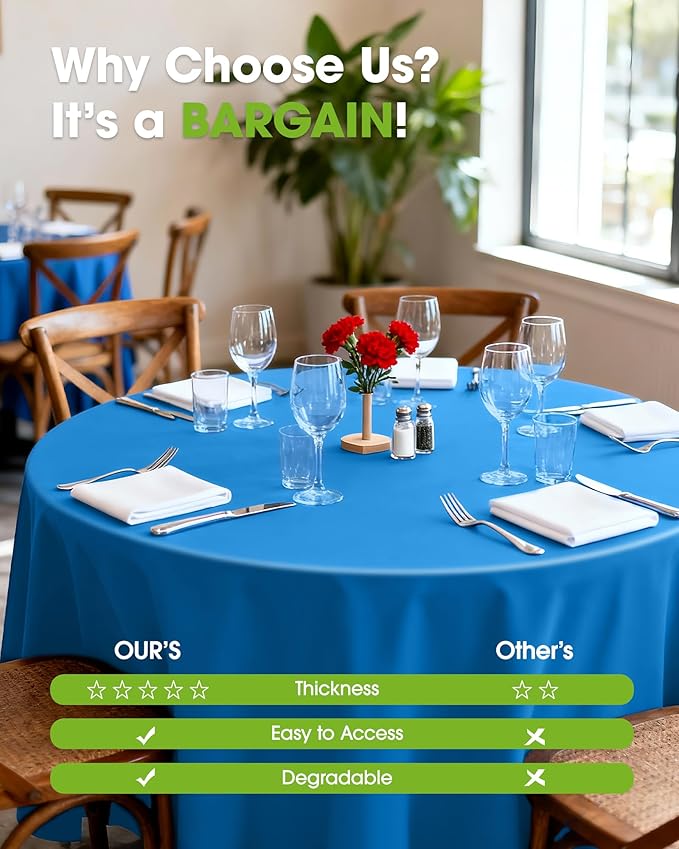 Pureegg Plastic Table Cloth Disposable 8 Pack, 84'' Round Table Cloths, Graduation Decorations Class of 2026, Graduation Party Tablecloths, Round, Plastic Cover, Leakproof & Sturdy, Blue
