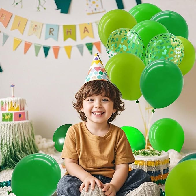 Green Balloons with Confetti Balloons 12 inch Latex Balloons 80 Pcs for Wedding Birthday Baby Shower Party Decorations