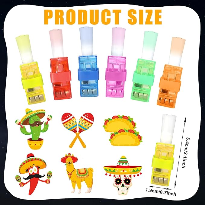 36 PCS Mexican Party Favors Fiesta LED Finger Lights, Glow in the Dark Fifth of MayDe Mayo Fiesta Party Finger Light Bulk for Chriatmas Goodie Treat Bags Stuffers Taco Birthday Party Supplies