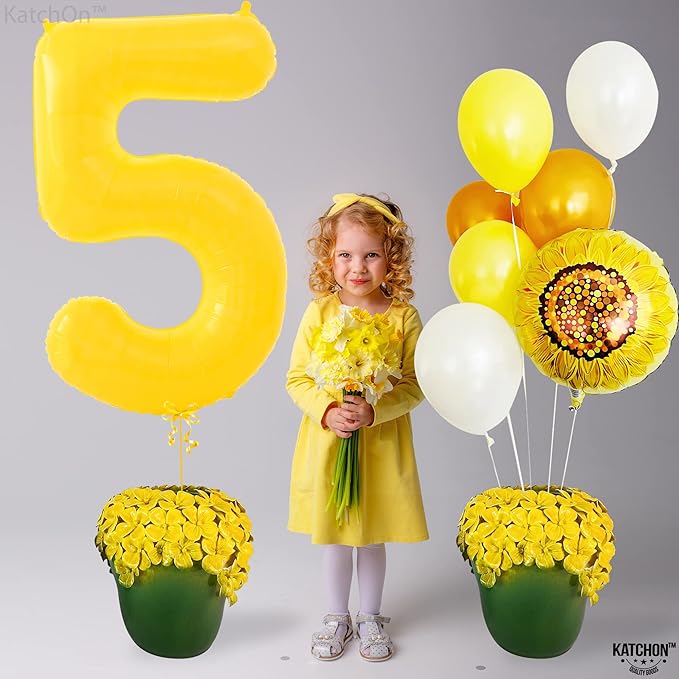 KatchOn, Yellow Number 5 Balloon - Giant, 40 Inch | Yellow 5 Balloon, 5th Birthday Decorations for Boys | 5th Birthday balloon for 5 Year Old Birthday Decorations, Anniversary