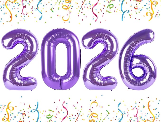 Number 2026 Balloons, 40 Inch Purple Number Balloons, New Years Decorations, 2026 Balloon for Graduation Happy New Year and 2 6 20 26 Birthday Parties