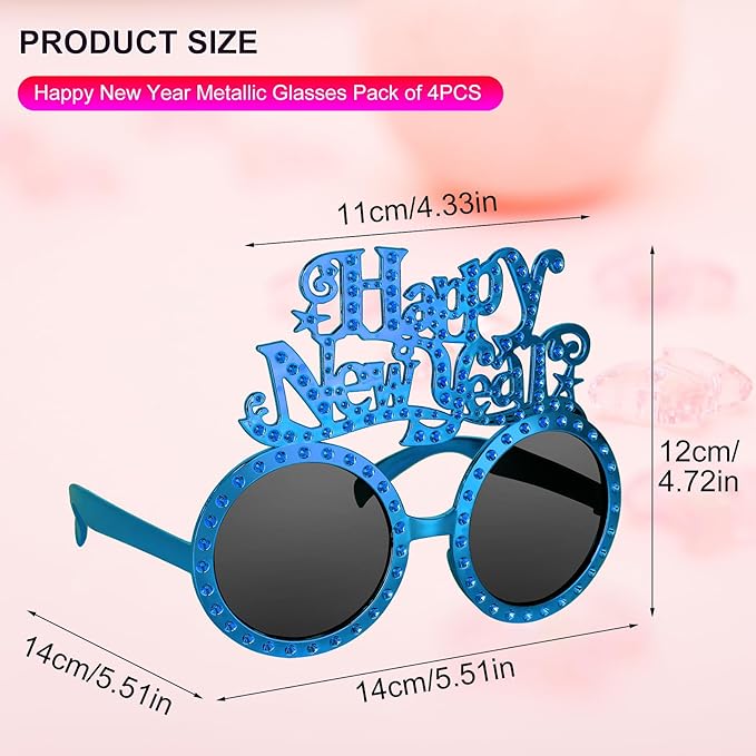 Happy New Year Metallic Glasses Shiny 2026 Party Eyeglasses for Adults & Kids Fun NYE Accessories & Photo Booth Props