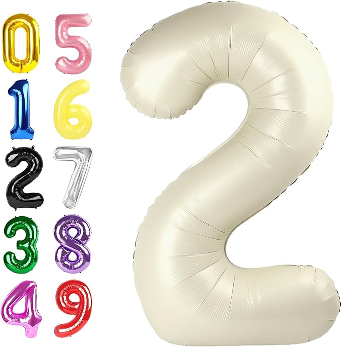 40 Inch Birthday Balloons, Cream Number Balloons for Birthday Party Decoration, Foil Number 2 Ballon for 2, 12, 20, 22, 2026 Celebration, Graduation, Birthdays, Baby Shower, Anniversary Decor