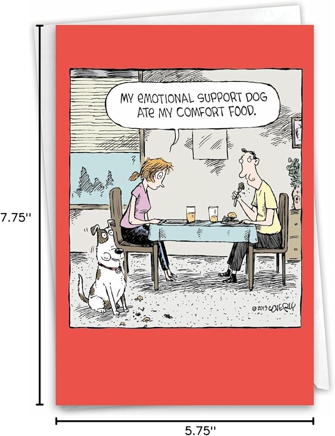 NobleWorks - 1 Humor Birthday Card with Envelope - Funny Cartoons for Birthday Greetings, Celebration Notecard - Support Dog C3647BDG