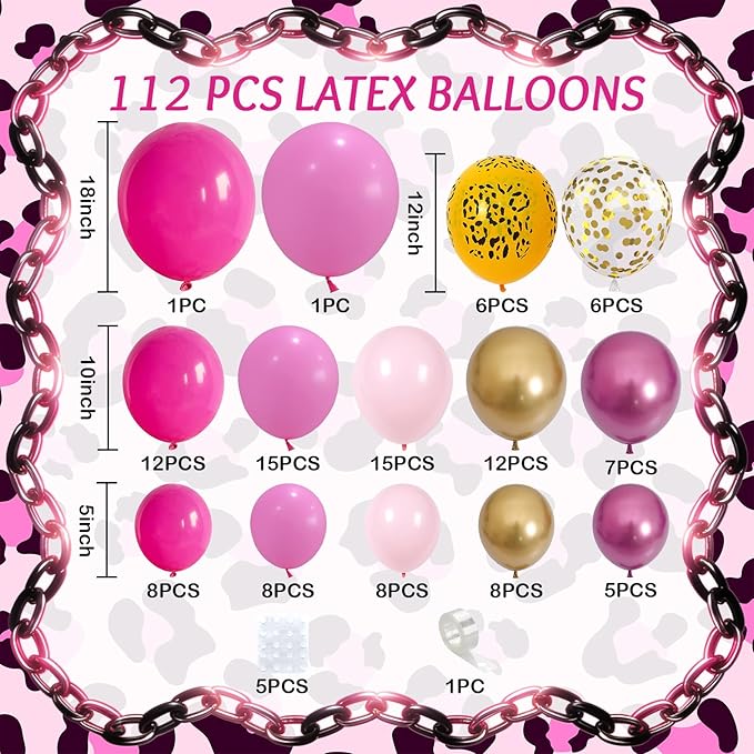 Hot Pink Cheetah Print Balloon Arch Kit, 112Pcs Pink Gold Balloon Garland with Gold Leopard Print Latex Balloon for Valentines Day Safari Jungle Animal Wild Cheetah Zoo Theme Birthday Party Decoration
