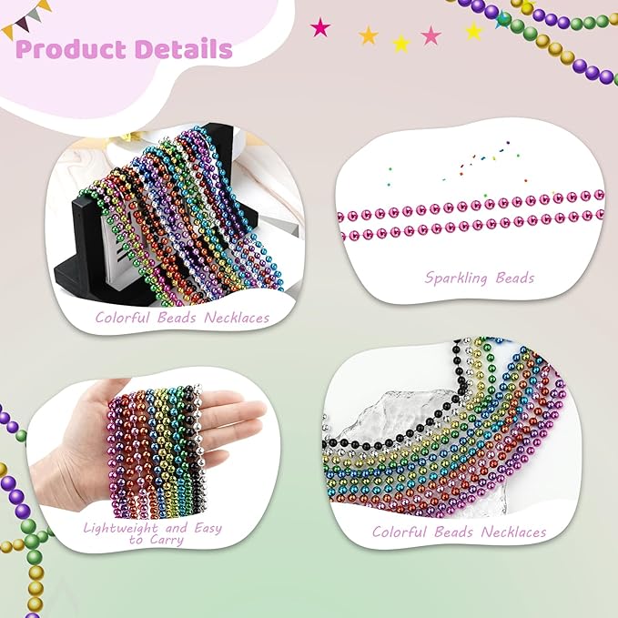 SHAOQINLIN 100 PCS Pink Bead Necklace, 33" Pink Mardi Gras Beads, Breast Cancer Awareness Beaded Necklaces, Party Beads for Mardi Gras, Christmas, Valentine's Day, Wedding, Gender Reveal Party Favors