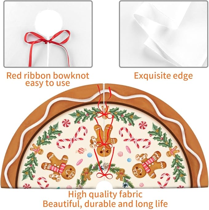 Gingerbread Man Christmas Tree Skirt Xmas Tree Mat Halloween Thanksgiving Christmas Tree Ornaments Decorations Holiday Party Indoor Outdoor 30"
