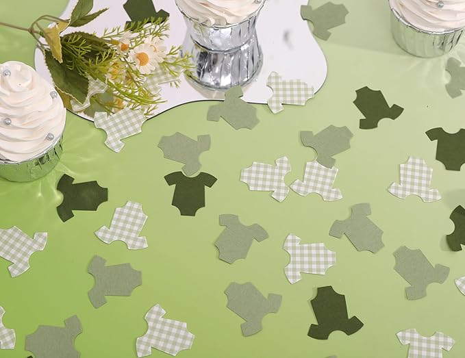 Green Bodysuit Confetti - Green Gingham Baby Shower Confetti,Baby Shower Decoration,Boy/Girl Onsie Decor (green-2)