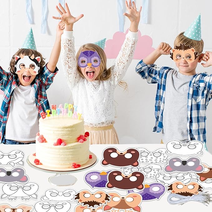 36 Set Animal Coloring Mask Jungle Animal Paper Art Craft Kid Color Your Own Panda Blank DIY Mask Masquerade Birthday Party Dress-Up Decoration Favor School Classroom Activity Game Supplies