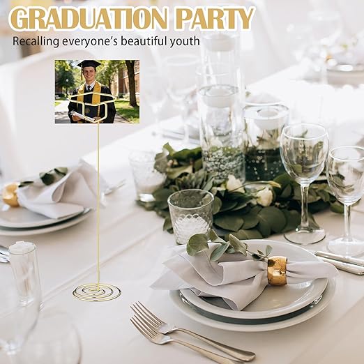 Rtteri 12 Pcs 2026 Grad Cap Graduation Picture Display 8.7 Inch Large Gold Photo Holders for Centerpieces Graduation Table Number Holders Card Stands for Class of 2026 Grad Party Supplies