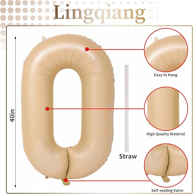 30th Birthday Balloons Beige for Women, 40 Inch Giant Nude Brown Foil 30 Balloon Numbers Self Inflating, Apricot Tan Digit 3 & 0 Helium Balloons for Men 30th Anniversary Party Decorations Supplies