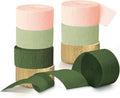 NICROHOME EUR Wedding Party Decorations, 8 Rolls Moss Sage Green Pink Crepe Paper Streamers for Boho Baby Shower, Wedding, Engagement Party, Spring Party, Birthday Party Supplies, 82 ft Long
