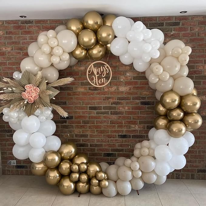 White and Gold Balloon Arch Garland Kit, Metallic Gold and Latex White Balloons Different Sizes 18/12/10/5 inch for Wedding Anniversary Birthday Graduation Bridal Shower Engagement Party Decorations