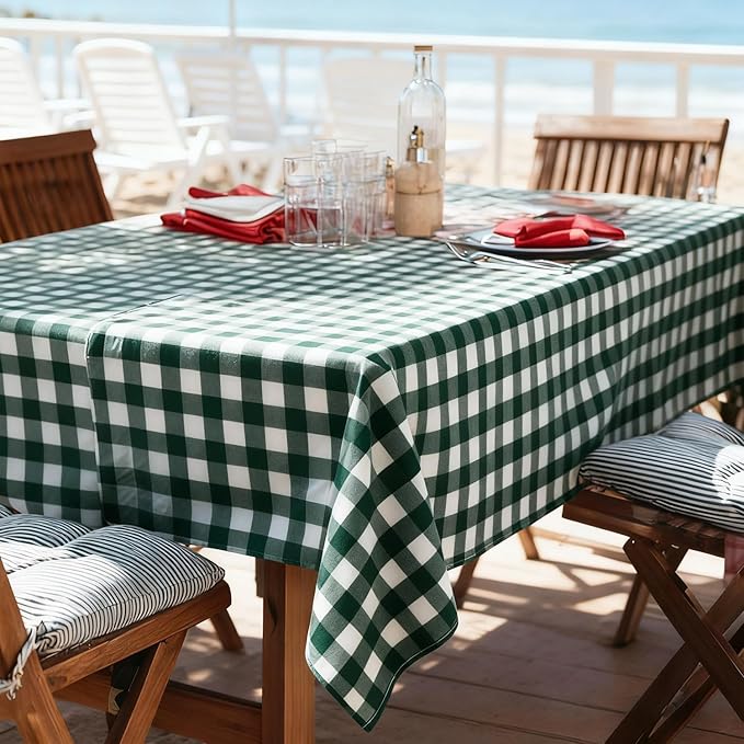 Oigco 3 Pack Green and White Checkered Tablecloth 54 x 108 Inches, Rectangle Disposable Plastic Green Gingham Tablecloth, Picnic Table Cover for Outdoor, Christmas, Golf Birthday Decorations