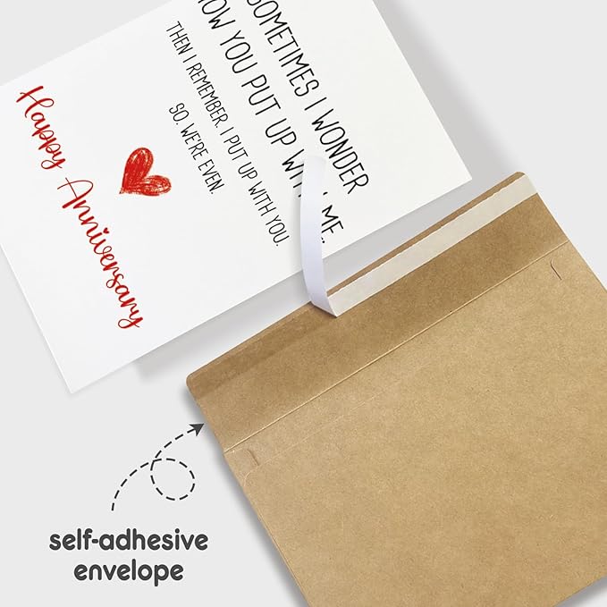 Funny Wedding Anniversary Card for Girlfriend Boyfriend, Humorous Anniversary Card from Husband Wife, Happy Anniversary Cards for Women Men, We Put Up with Each Other