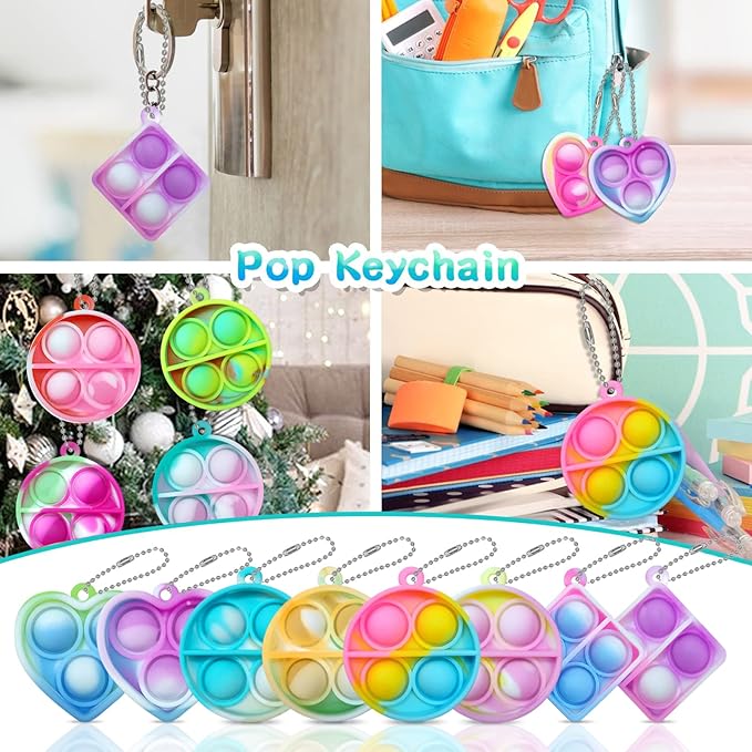 Pop Fidget Keychain 60 Pack ,Mini Fidget Toys Bulk ,Sensory Toys for Kids ,Party Favors for Kids 4-8,8-12 Year ,Back to School Gifts for Classroom ,Easter Goodie Bags Stuffers