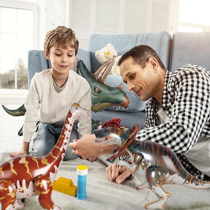 38inch Large Dinosaur Balloons, 3pcs Dinosaur Birthday Decorations Self Standing Triceratops Brachiosaurus Double-crowned Dragon Balloons for Birthday Party Decoration Kit Party Supplies
