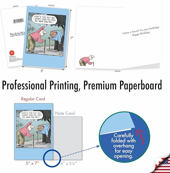 NobleWorks - 1 Humor Birthday Card with Envelope - Funny Cartoons for Birthday Greetings, Celebration Notecard - This Tall C9292BDG