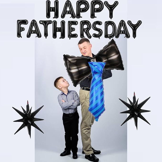 Black Fathers Day Balloons Happy Fathers Day Bow Balloon Letter Star Tie Necktie Balloons Father Foil Balloon for Father's Day Themed Party Supplies Decorations Party Balloon Sets 19 PCS
