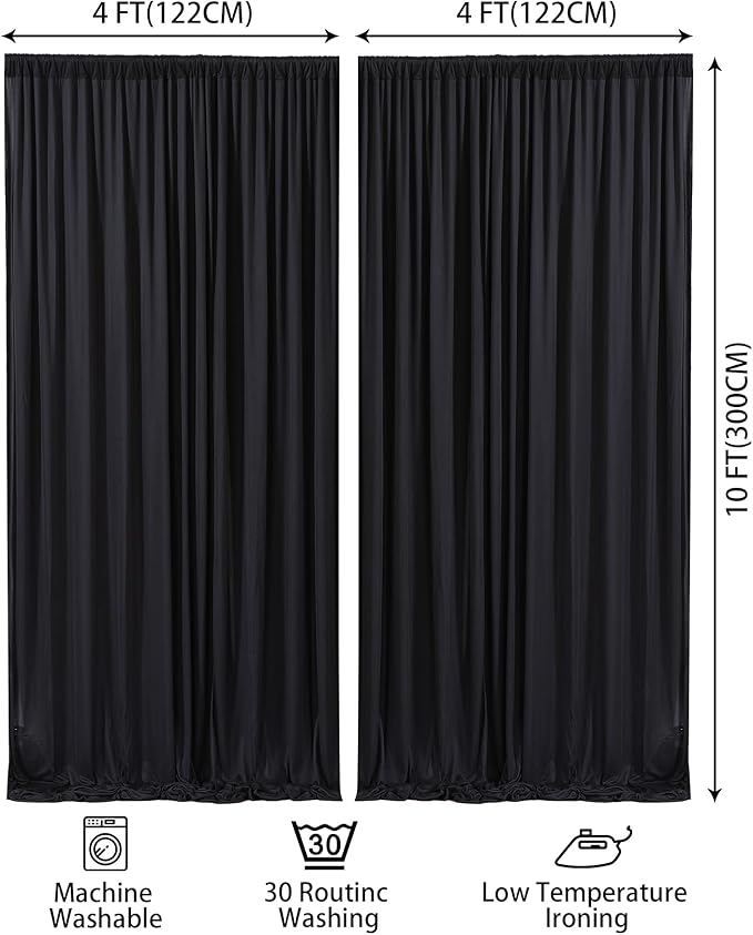 8x10FT Black Backdrop Curtains for Wedding Parties, Wrinkle Free Polyester Photo Backdrop Drapes for Graduation Photography Baby Shower Birthday Stage Background Stand Decorations 4x10ft,2 Panels