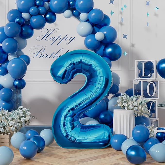 AULE 40 Inch Large 2 Balloon Numbers Blue, Big Foil Number Balloons, Giant Helium Happy Birthday Party Decorations for Man and Women, Huge Mylar Anniversary Party Supplies