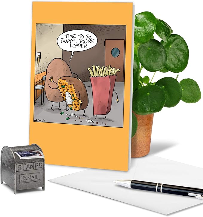 NobleWorks - 1 Funny Birthday Card Cartoons - Hilarious Comic Humor, Notecard with Envelope - Best Spud C3333BDG