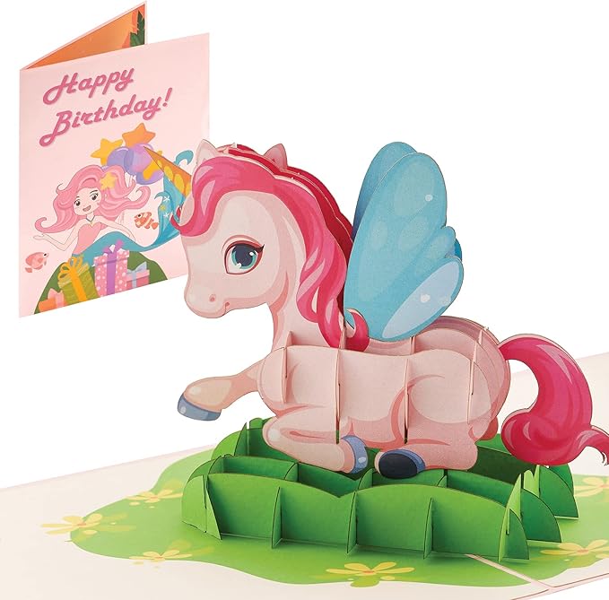 Unicorn 3D Pop Up Birthday Card - Make Her Day Unforgettable with this Large 6x12 Inches Pop-Up Card, Magical Greeting Card for Girls, Daughters & Nieces Handmade Art with Envelope