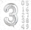 32 In Silver Large Numbers Balloons 0-9, Self Inflating Number 3 Balloons for Boys Girls, Big Silver Digit 3 Balloons for Women Men Birthday Party Anniversary Wedding Supplies Decorations