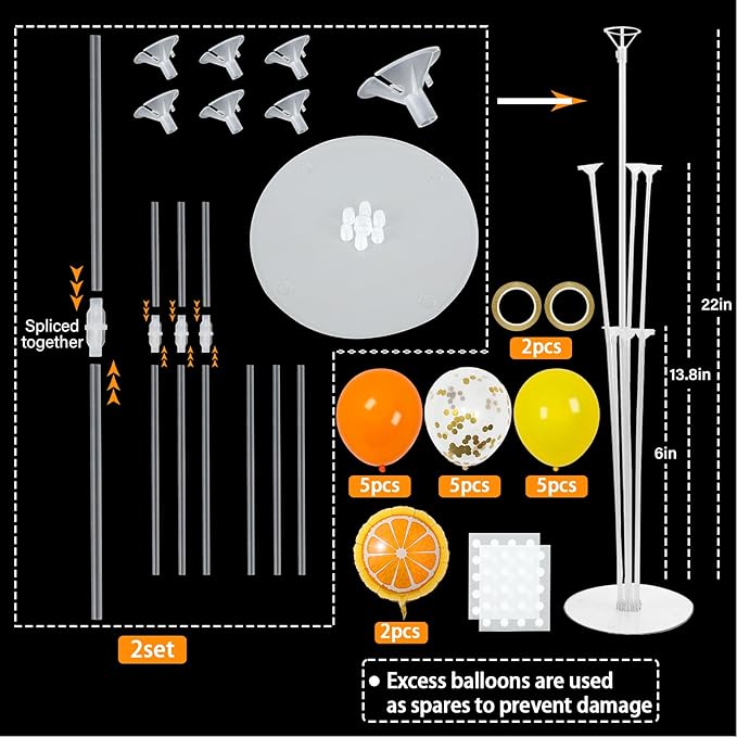 Little Cutie Fruit Party Balloons Stand Kit 2 Sets With 2 Orange Slice Foil Balloons Orange Yellow Gold Confetti Balloon Centerpiece for Tables for Birthday Party Little Cutie Baby Shower Decorations
