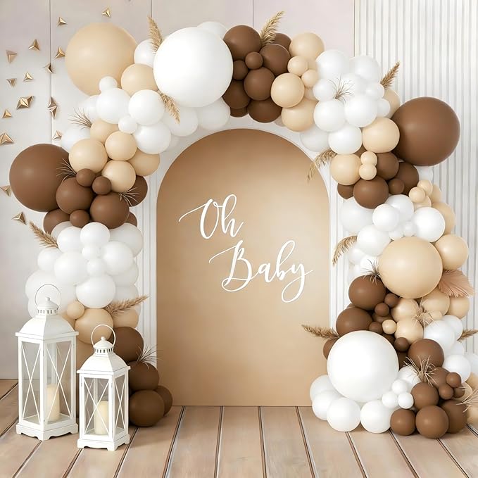 160Pcs Boho Brown White Nude Balloon Garland Arch Kit Dark Brown Nude Tan White Latex Balloons for Neutral Bear Baby Shower Birthday Party Decorations