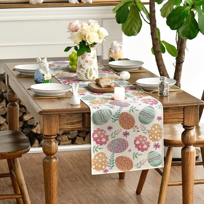 Artoid Mode Watercolour Easter Eggs Table Runner, Seasonal Spring Kitchen Dining Table Decoration for Home Party Decor 13x60 Inch