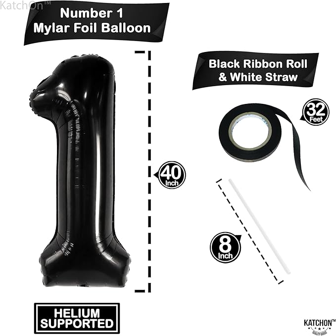 KatchOn, Large Black Number 1 Balloon - 40 Inch | Mylar Foil Balloon For 1st Happy Birthday Decorations | Black Number 1 Balloon For 1st Anniversary Decorations | Birthday Party Decoration