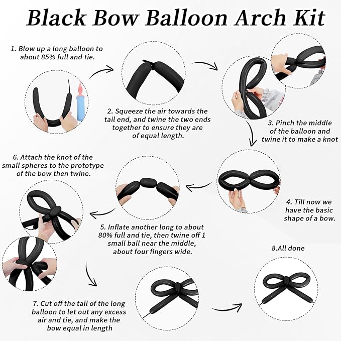 JOGAMS 175Pcs Black Bow Balloons Arch Kit with 260 Clear Disco Ball Balloons Black Ribbon Bow for Bow Coquette Birthday Baby Shower Decorations Bachelorette Bridal Shower Party