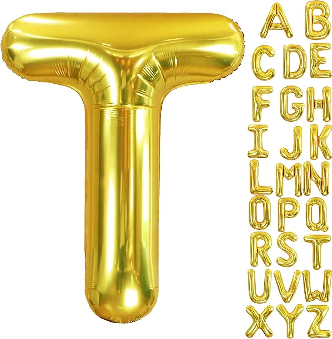 40 Inch Letter Foil Balloons Gold for Graduation, Birthday, Wedding Decorations Jumbo Photo Backdrops Big Alphabet T