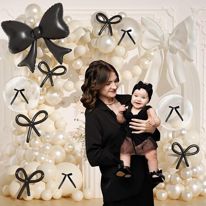 Pearl White Balloon Arch Kit, JOGAMS 174Pcs Bow Balloon Arch Kit with 260 Clear Bow Foil Balloons Ribbon Bow for Coquette Bow Theme Birthday Wedding Baby Shower Bachelorette Bridal Shower