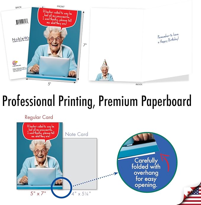NobleWorks Funny Birthday Paper Card with 5 x 7 Inch Envelope For Women, Her and Mother(1 Card) Bday Hacker C10661BDG