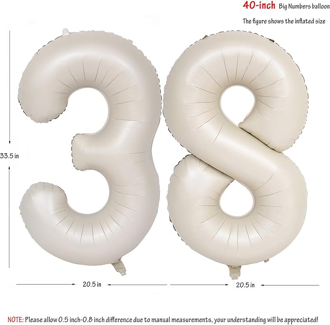 40 In Cream white Number Balloons Helium Foil Mylar Balloon Birthday Party banquet Decoration Digital 38