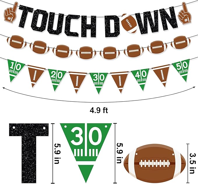 Touchdown Football Party Banner, Pre-Strung Fantasy Football Theme Birthday Party Decorations