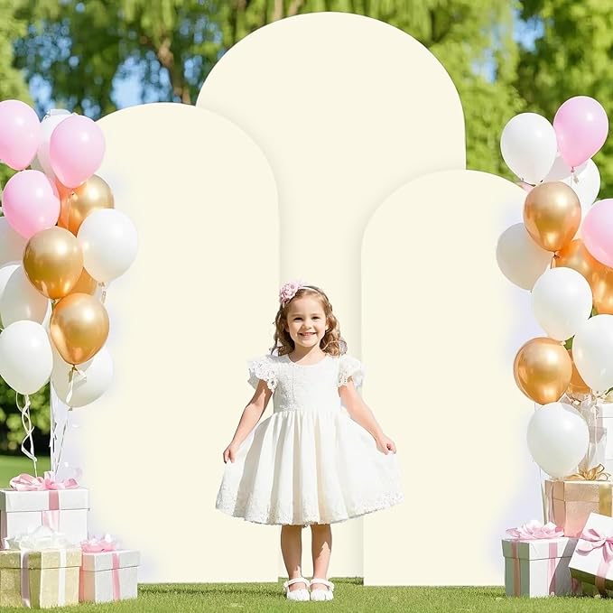 Wedding Arch Cover Set of 3 6FT 6.6FT 7.2FT Ivory Spandex Arch Stand Covers for Round Top Chiara Arch Stand Covers Balloon Arched Cover for Birthday Party Ceremony Banquet Decorations