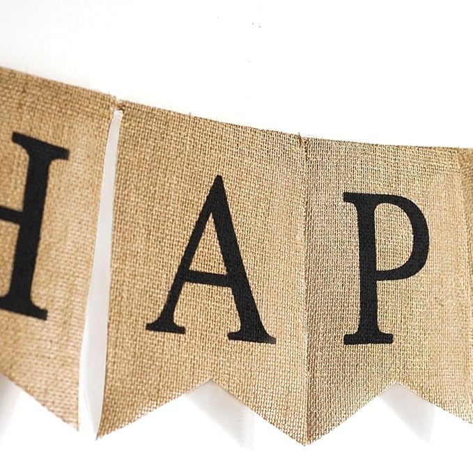 Happy Birthday Banner - Burlap Black Happy Birthday Sign - Neutral Birthday Party Decorations for Man/Woman/Boy/Girl