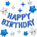 KALOR Blue and Silver Happy Birthday Balloons Kit with 16 Inch Mylar Foil Letters Balloon and Star Balloons for Birthday Party Decorations Photo Booth Backdrop